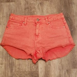 Red Raw Hem Jean Shorts